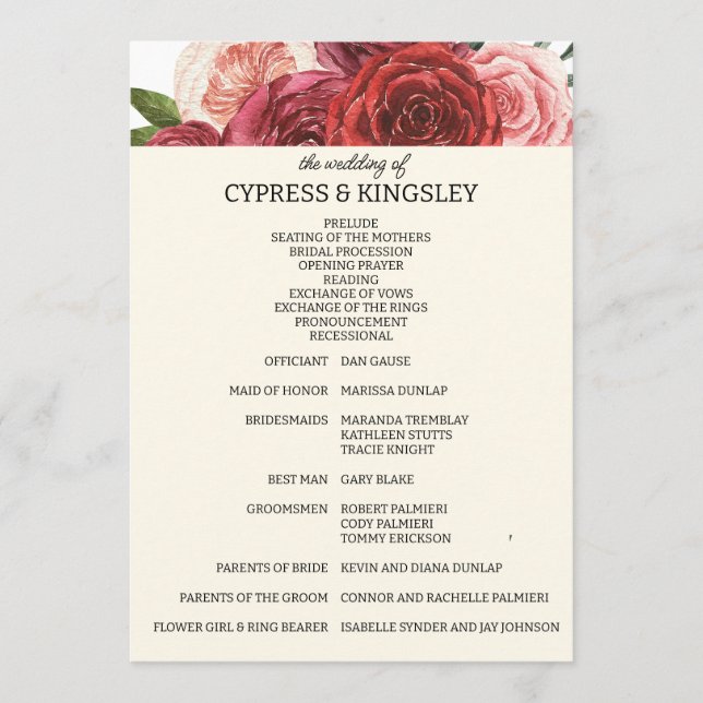 Burgundy Fall Floral Wedding Program (Front)