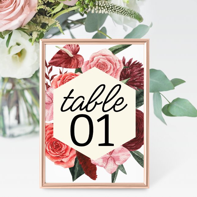 Burgundy Fall Floral Wedding Table Number (Creator Uploaded)