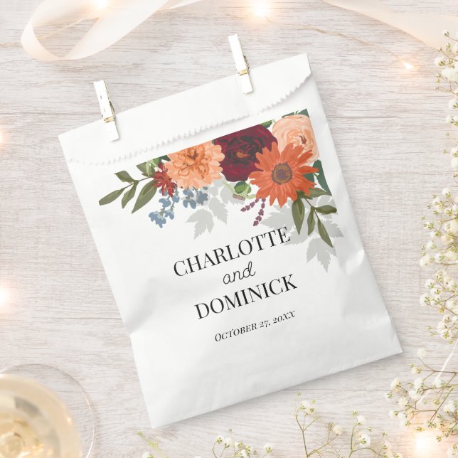  Burgundy Fall Garden Floral Wedding  Favour Bag (Clipped)