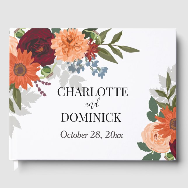 Burgundy Fall Garden Floral Wedding Guest Book (Front)