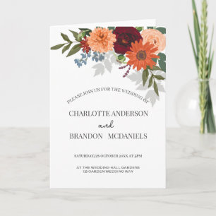 Burgundy Fall Garden Floral Wedding  Invitation