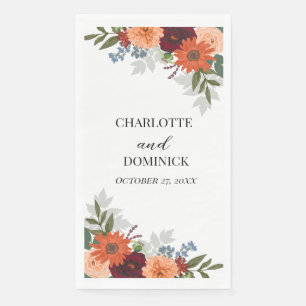 Burgundy Fall Garden Floral Wedding Napkin