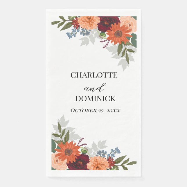  Burgundy Fall Garden Floral Wedding      Napkin (Front)