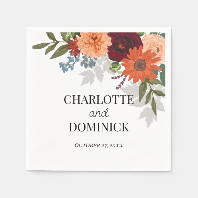  Burgundy Fall Garden Floral Wedding    Napkin (Front)