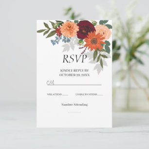 Burgundy Fall Garden Floral Wedding RSVP Card
