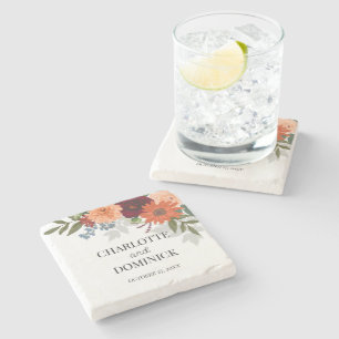  Burgundy Fall Garden Floral Wedding       Stone Coaster