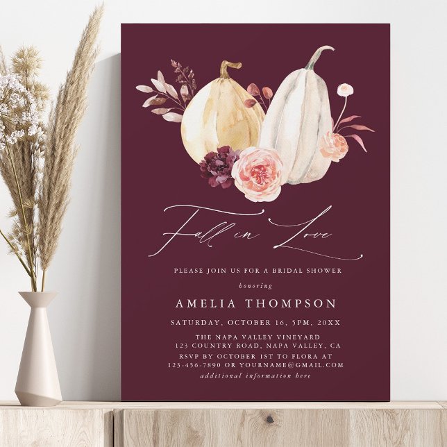 Burgundy Fall in Love Autumn Bridal Shower Invitation (Creator Uploaded)