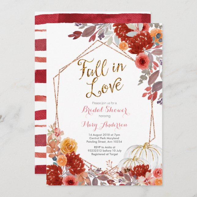 Burgundy Fall in Love Bridal Shower Invitation (Front/Back)