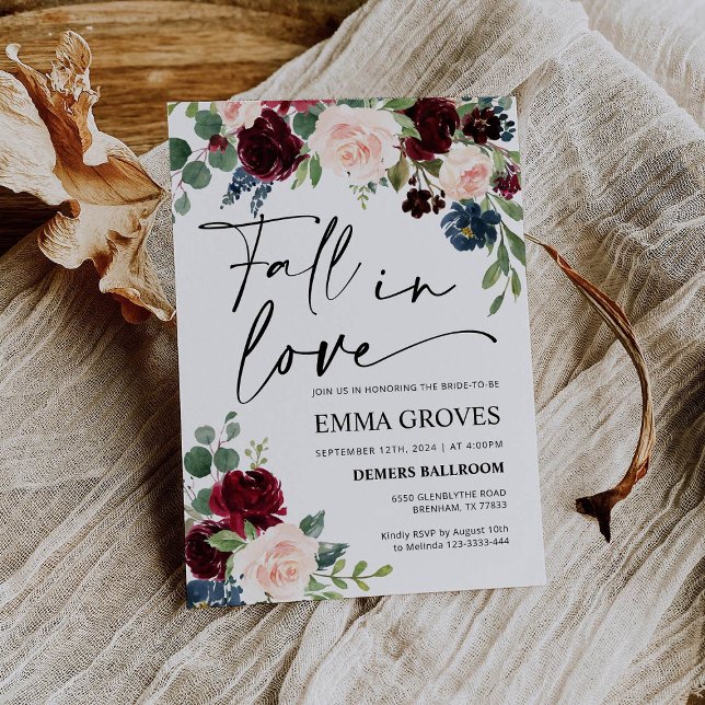 Burgundy Fall in Love Bridal Shower Invitation (Creator Uploaded)