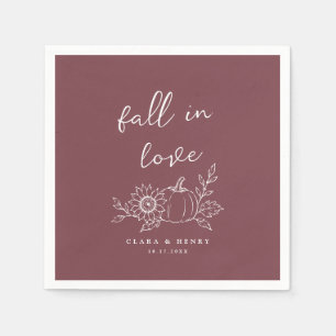 Burgundy Fall in Love Pumpkin Bridal Shower Napkin