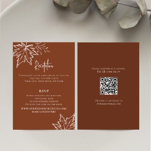 Burgundy Fall Leaves QR Code RSVP Wedding Enclosure Card