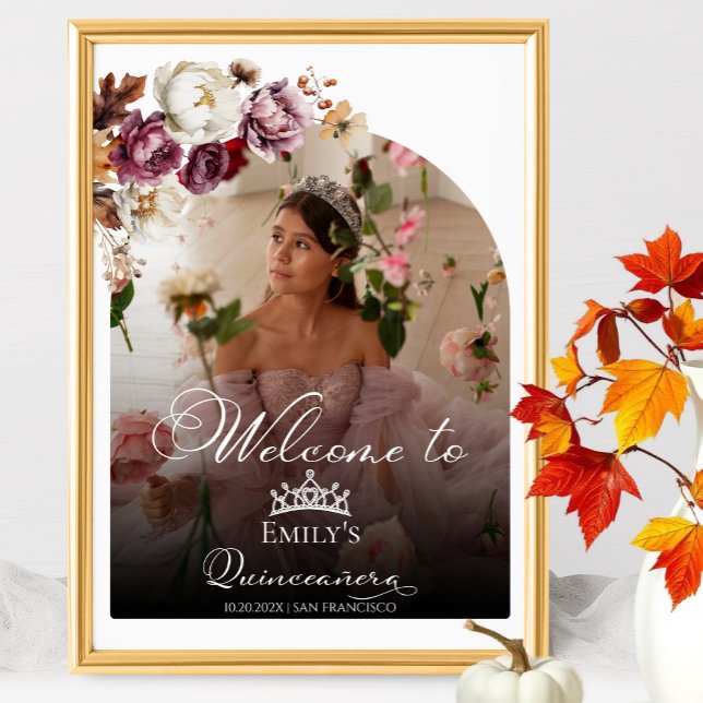 Burgundy Fall Quinceanera Photo Welcome Sign (Creator Uploaded)