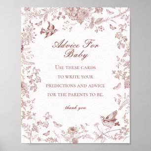 Burgundy Fall Toile De Jouy Advice for Baby Shower Poster