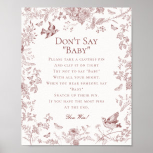 Burgundy Fall Toile De Jouy Dont Say Shower Game Poster