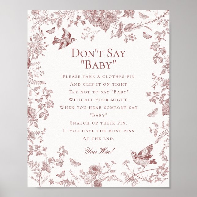 Burgundy Fall Toile De Jouy Dont Say Shower Game Poster (Front)