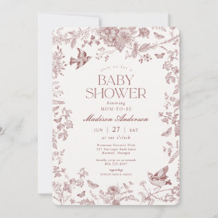 Burgundy Fall Toile De Jouy Floral Baby Shower Invitation