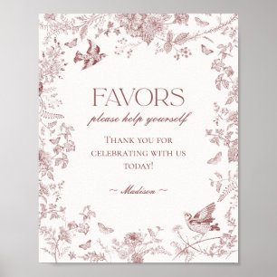 Burgundy Fall Toile De Jouy Floral Favours Sign