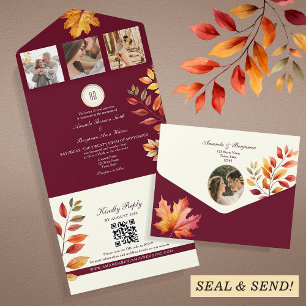 Burgundy Fall Wedding All In One Invitation