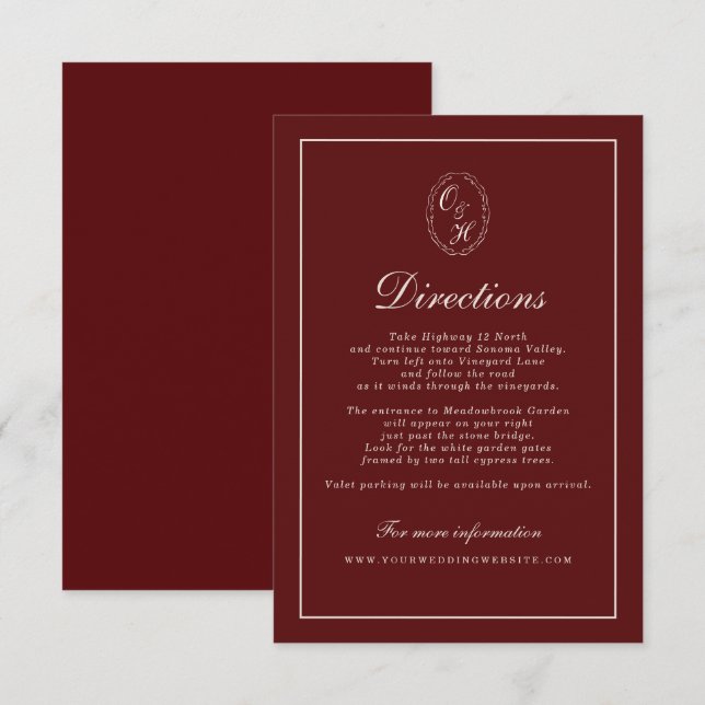 Burgundy Fall Wedding Directions Card (Front/Back)