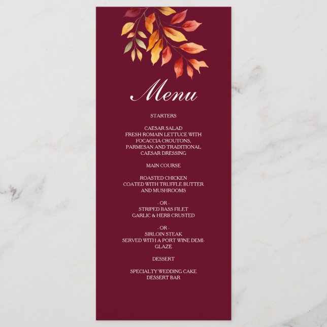 Burgundy Fall Wedding Menu (Front)