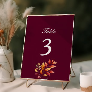 Burgundy Fall Wedding Table Number