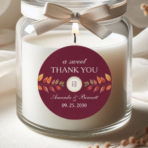 Burgundy Fall Wedding Thank You Classic Round Sticker