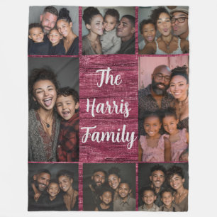 Burgundy Family Photo Collage Fleece Blanket
