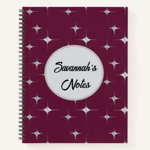 Burgundy Fancy Faux Diamond Design Custom Name Notebook