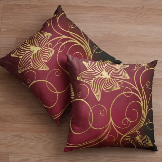 Burgundy Faux Gold Foil Floral Cushion (Creator Uploaded)