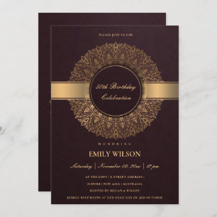 BURGUNDY FAUX GOLD MANDALA ANY YEAR 50TH BIRTHDAY INVITATION