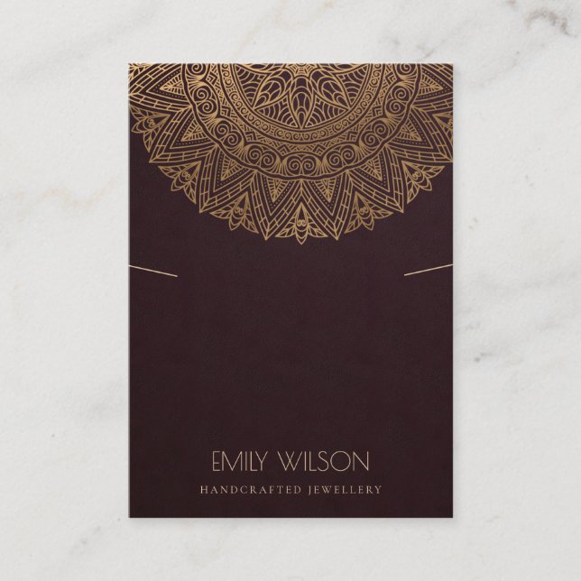 BURGUNDY FAUX GOLD ORNATE MANDALA NECKLACE DISPLAY BUSINESS CARD (Front)