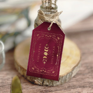 Burgundy & Faux Gold Tarot Celestial Wedding Gift Tags