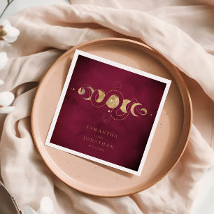 Burgundy & Faux Gold Tarot Celestial Wedding Napkin