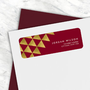 Burgundy Faux Gold Triangle Modern Address Return Address Label