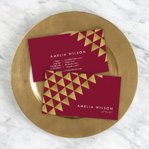 Burgundy Faux Gold Triangles Stylist Social Media Business Card