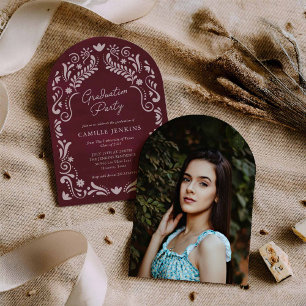 Burgundy Fiesta Graduation Party Arch Photo Invitation