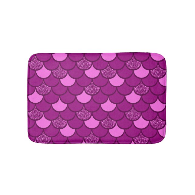 Burgundy fish scale pattern with glitter effect bath mat (Front)