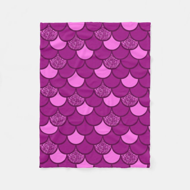 Burgundy fish scale pattern with glitter effect fleece blanket (Front)