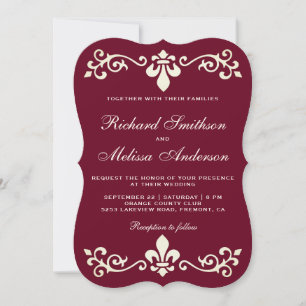 Burgundy Fleur De Lis Flourish Wedding Invitation