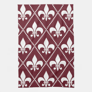 Burgundy Fleur de Lis Tea Towel