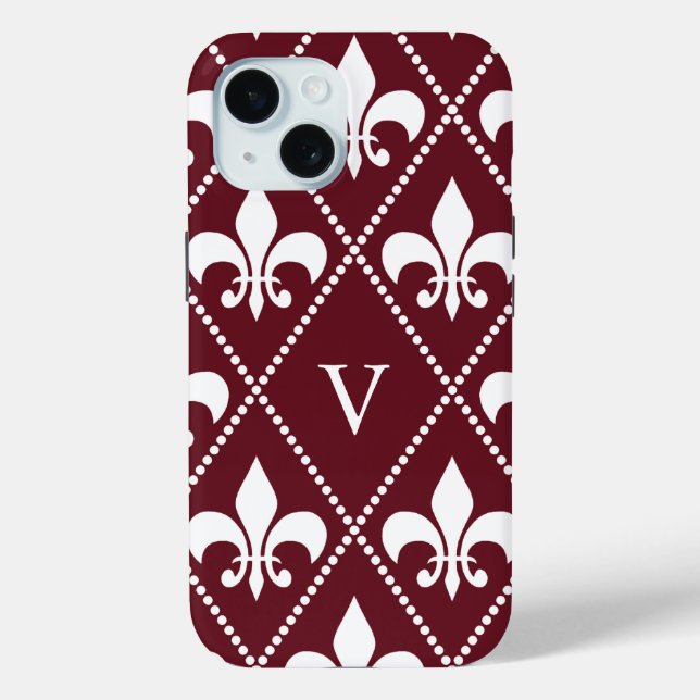Burgundy Fleur de Lis w/ monogram Case-Mate iPhone Case (Back)