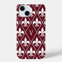 Burgundy Fleur de Lis w/ monogram