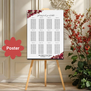 Burgundy Floral 12 Tables Wedding Seating Poster