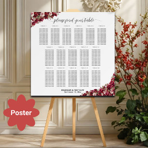 Burgundy Floral 16 Tables Wedding Seating  Poster
