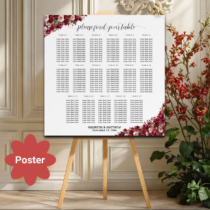 Burgundy Floral 17 Tables Wedding Seating  Poster