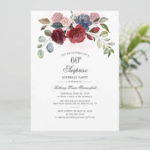 Burgundy Floral 60th Birthday Party Invitation