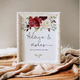 Burgundy floral advice and wishes for Newlyweds   Poster