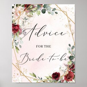 Burgundy floral advice for the bride to be sign