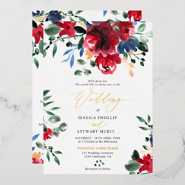 Burgundy floral all in one calligraphy wedding (Front/Back)