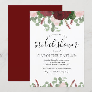 Burgundy Floral and Blush Pink Bridal Shower Invitation
